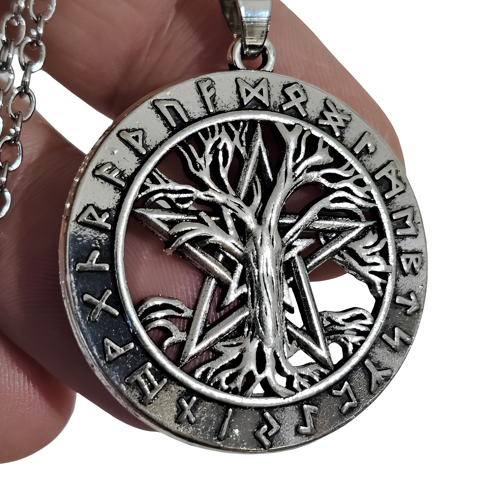 Pentacle Tree of Life Necklace Pendant Chain Necklace Rune Pagan Wicca Jewellery