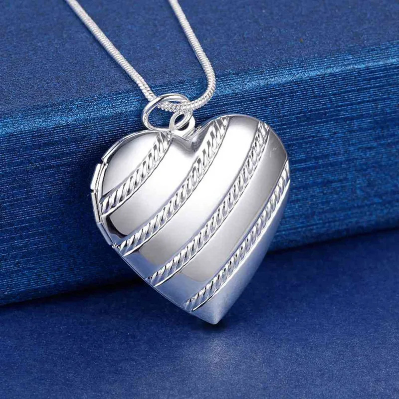 Photo Frame Pendant Necklace 925 Sterling Silver Oval Heart Locket Jewelry