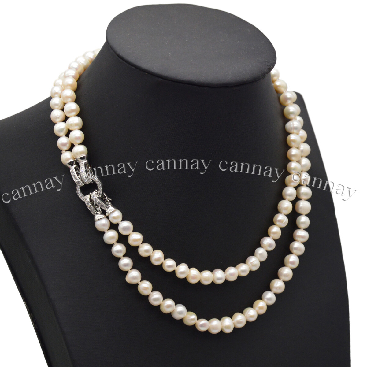 2 Strands Real Natural 7-8mm White Freshwater Cultured Pearl Necklace 18-20”