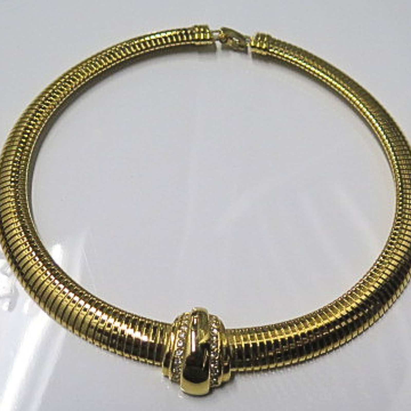 Gold Tone Herringbone Snake Chain Necklace Crystal Accent Slide Inch