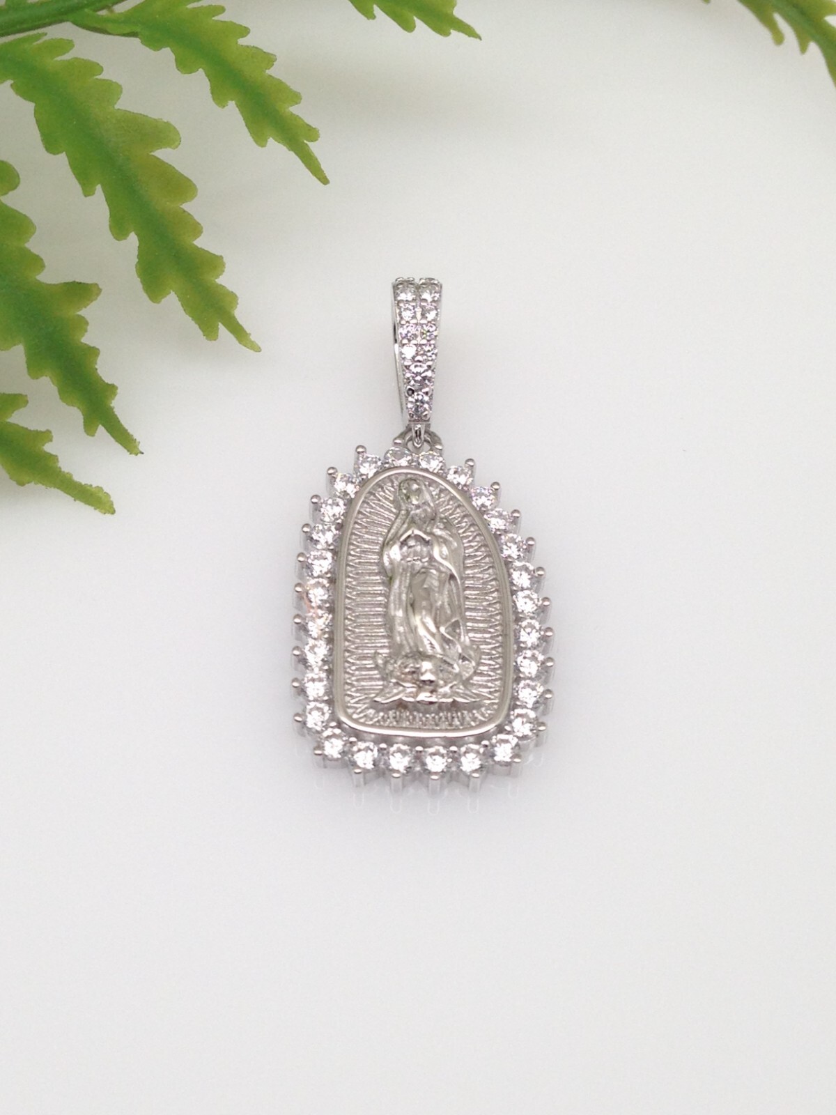 925 Sterling Silver Guadalupe CZ Pendant Women Girls 20mm(0.79″)/32mm(1.26″)