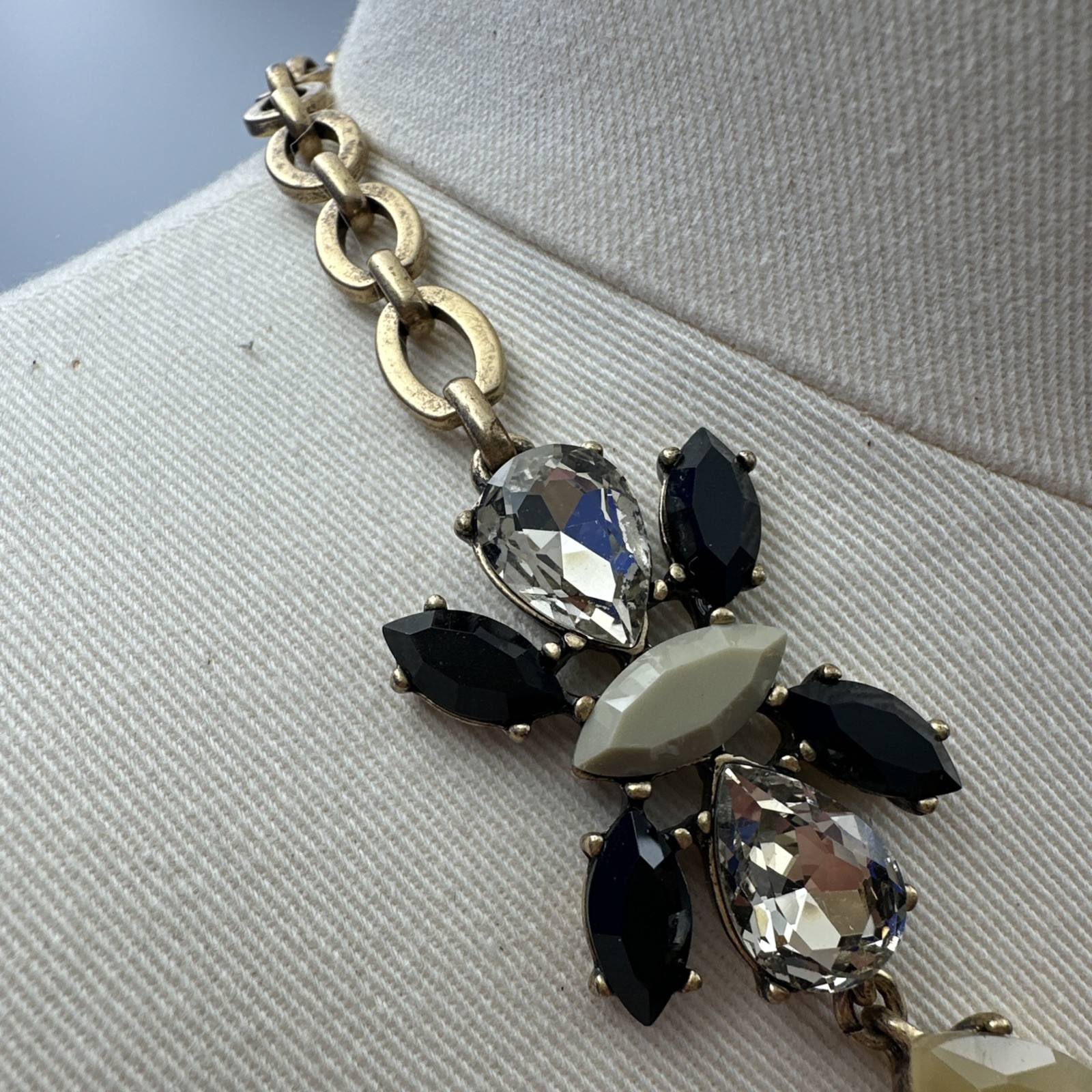 J.Crew Clear, Black, Yellow, And Gray Rhinestone Statement Women’s Necklace 19”