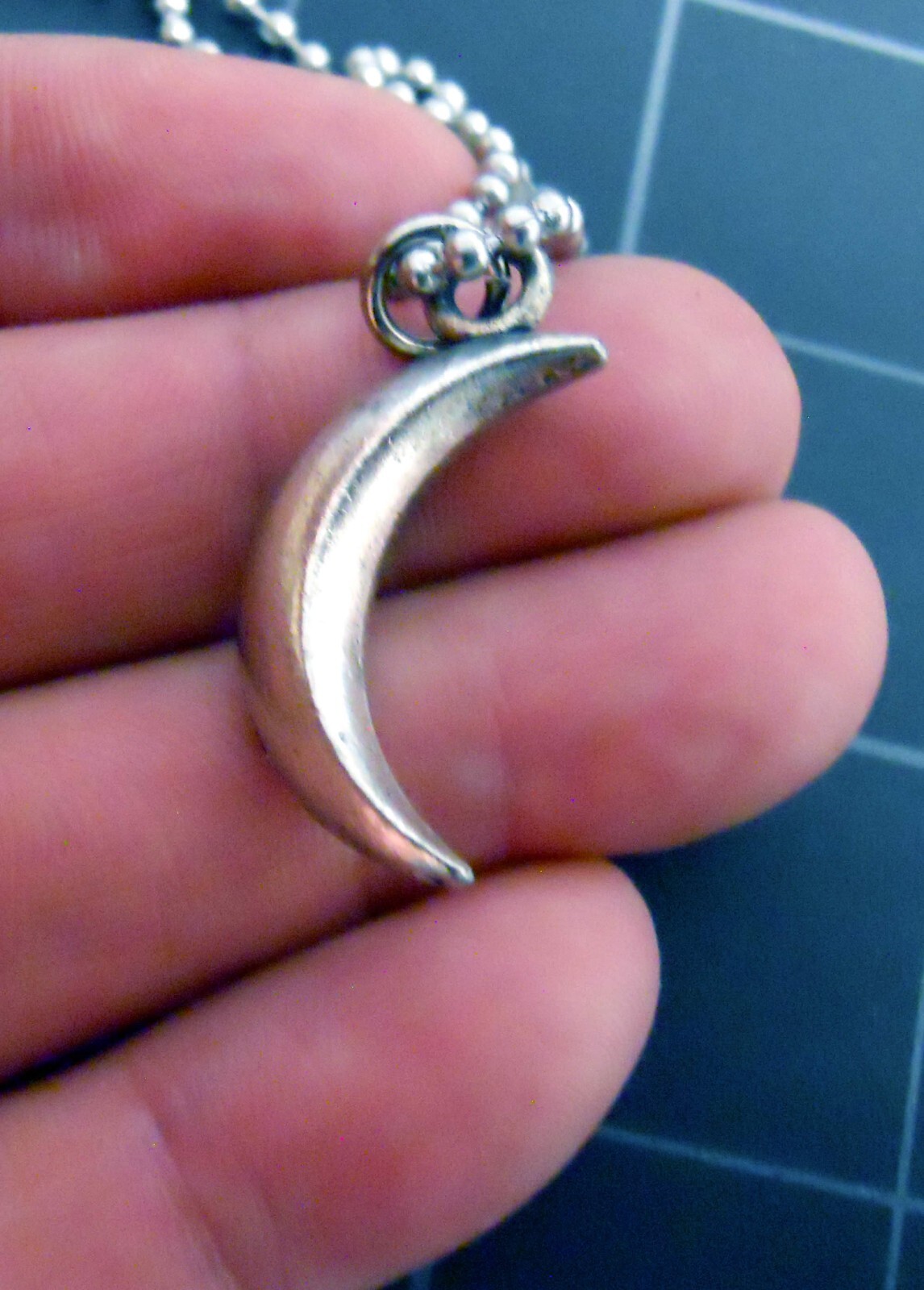 Necklace 3d Quarter Moon Pendant New Waxing Crescent Lunar Goddess Ball Chain
