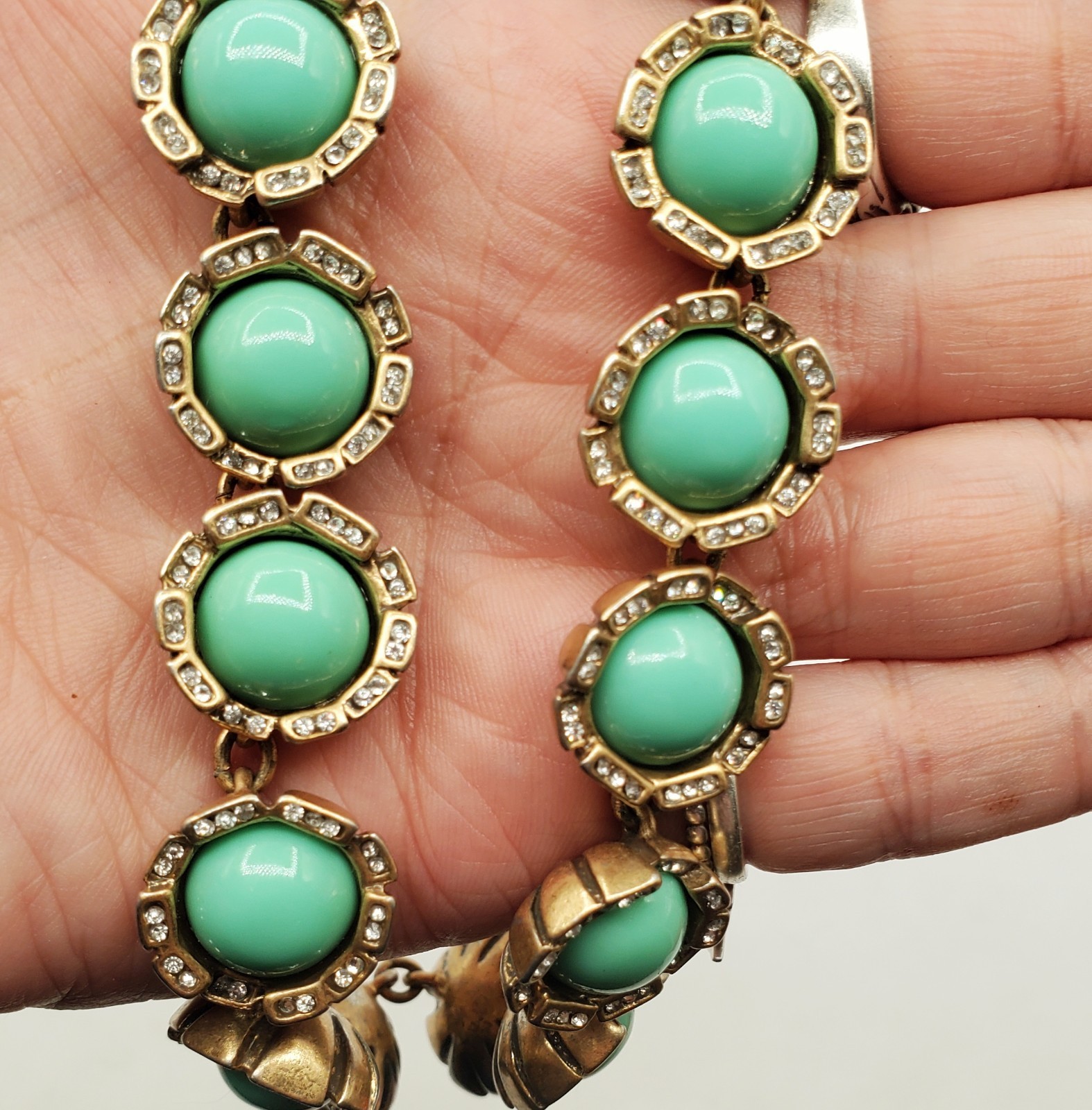 J Crew Statement Necklace Robin Egg Blue Turquoise Cabochons Crystals Signed