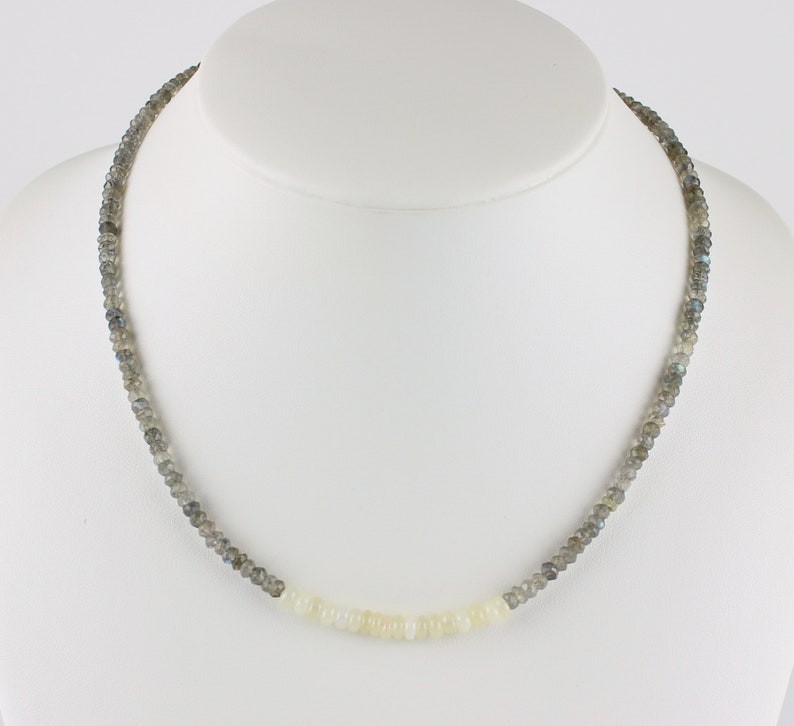 Fire Opal & Labradorite 2 Faceted Rondelle Gemstone Beaded Handmade Necklace 18″