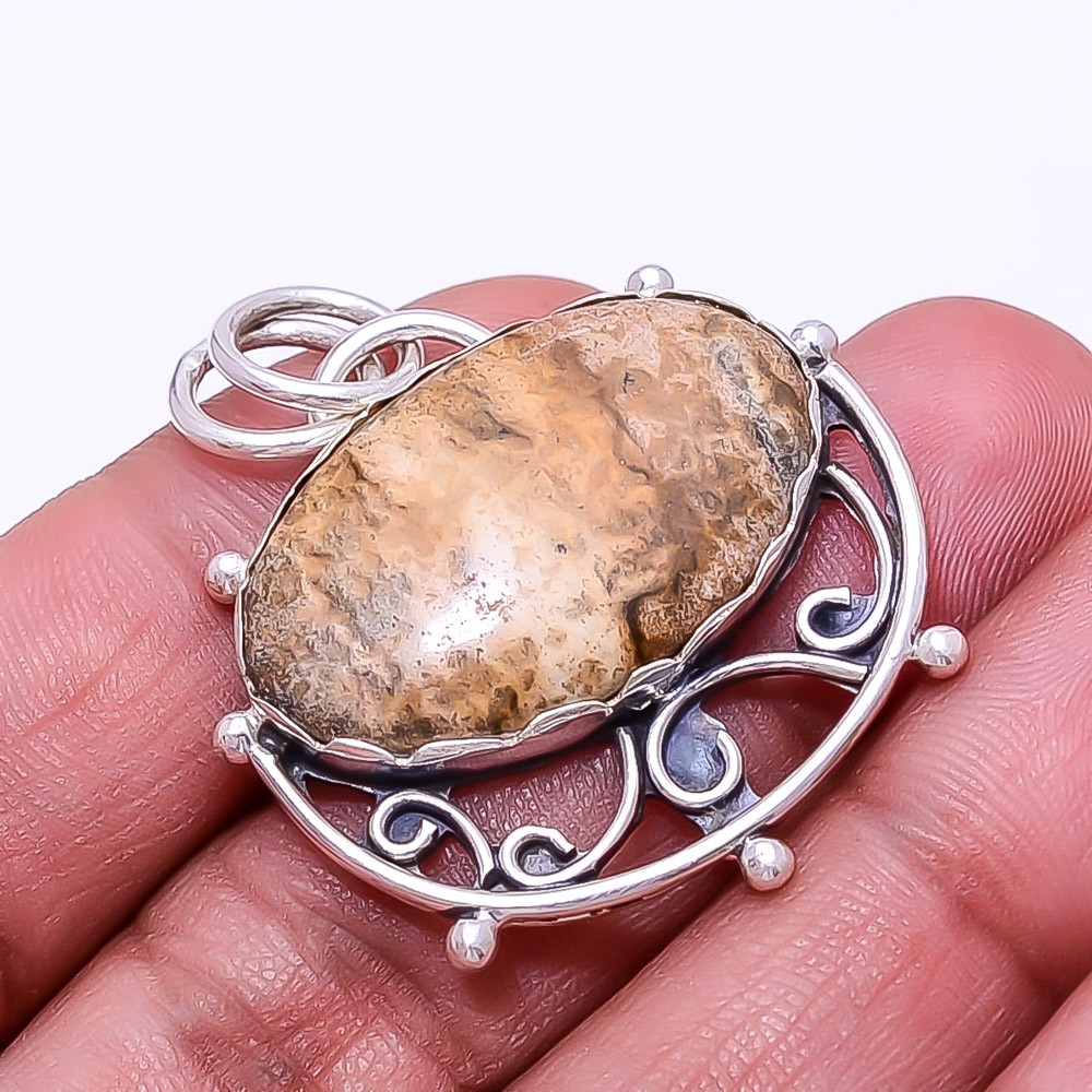 Picture Jasper – Oregon 925 Sterling Silver Pendant 1.56″ P4, Christmas Gift