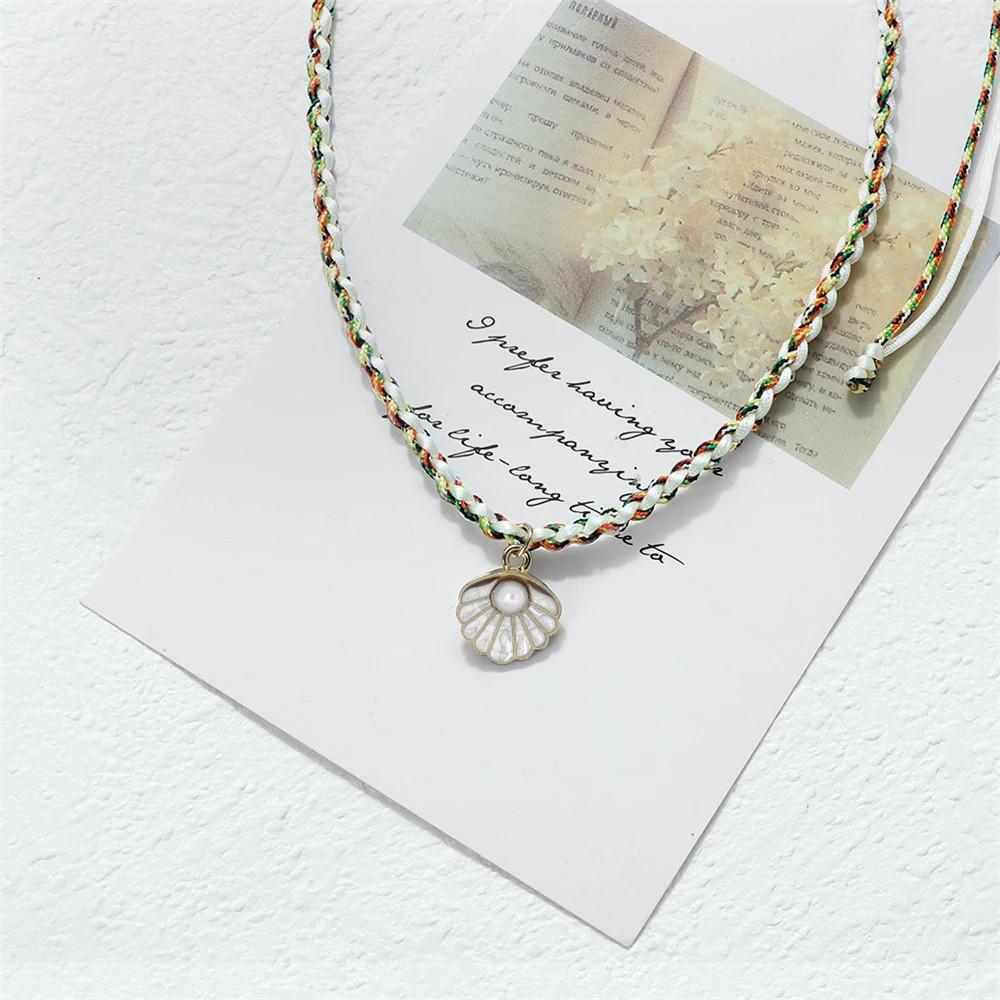 Bohemia Seashell Pendant Necklaces Adjustable Handmade Braided Rope Choker Fashi