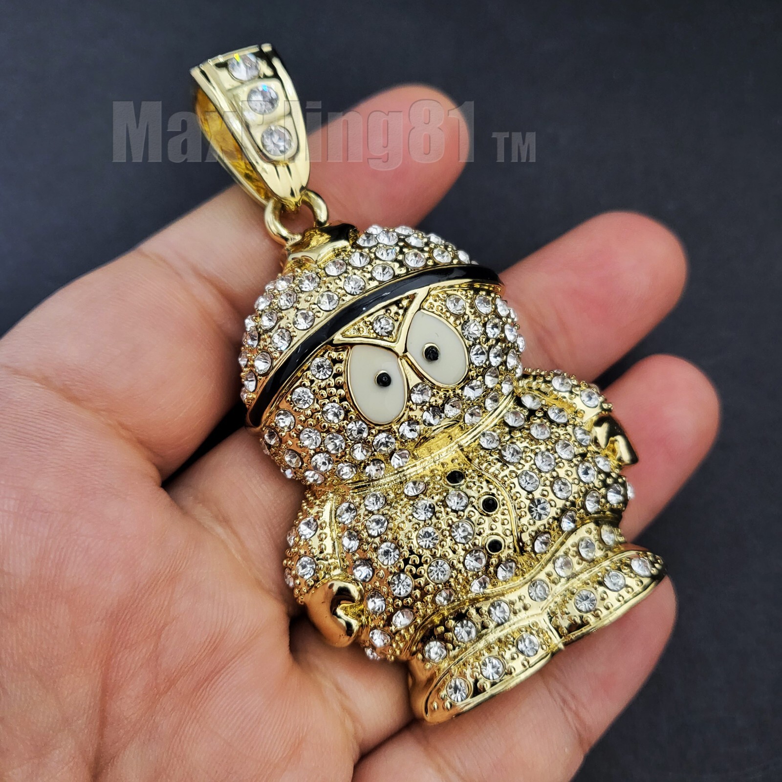 Hip Hop Iced Gold Plated Large South Park Cartoon Cubic Zirconia Charm Pendant