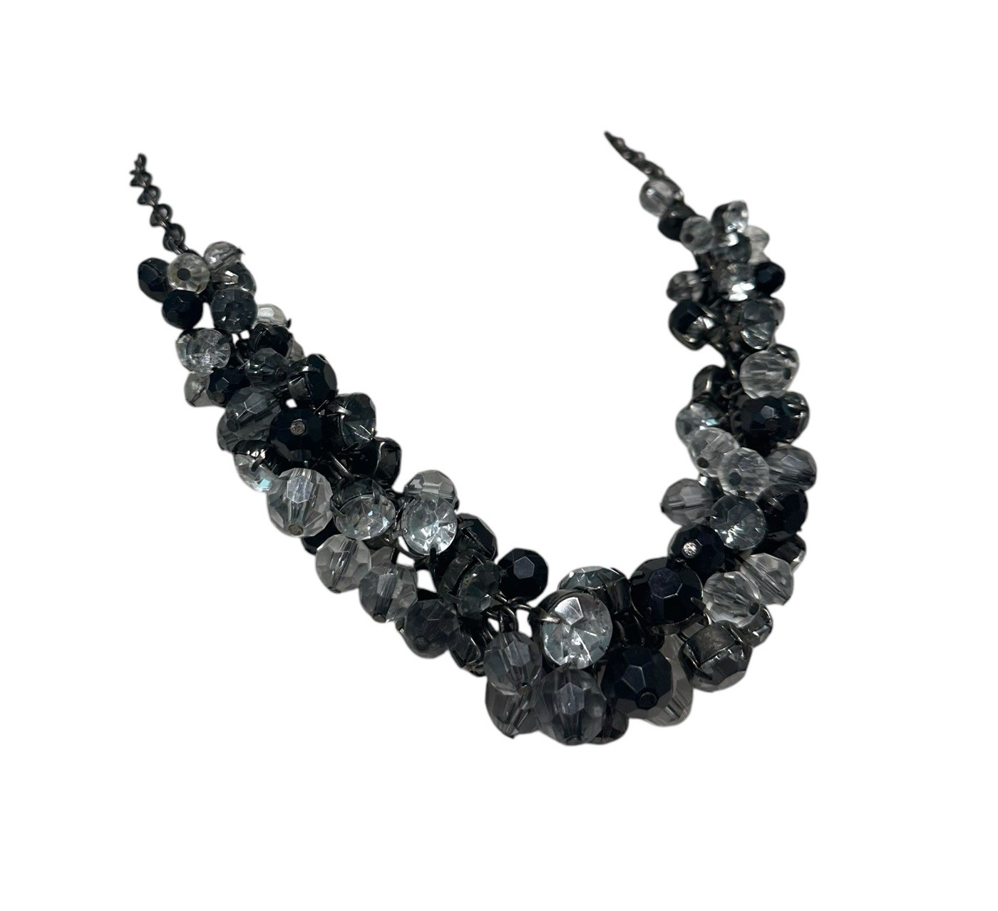 Cluster Statement Necklace Grey Black silver Beads Dangle Cluster Fashion Office