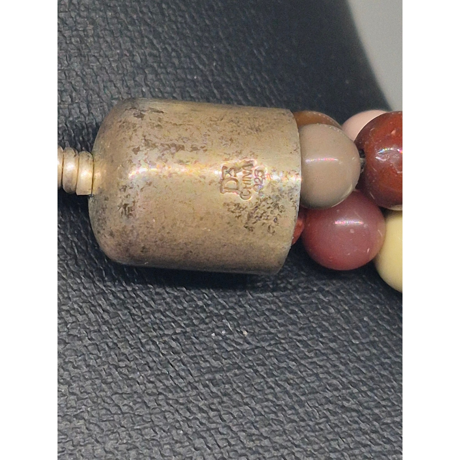 DB China 925 Jasper Necklace Multicolored Stone Triple Strand Statement