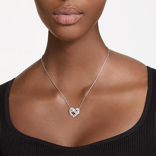 Swarovski Matrix Heart Necklace Clear Baguette Cut Crystal Rhodium Finish