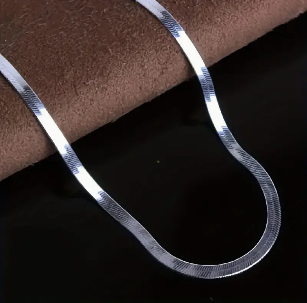 Herring Bone 4mm Flat Chain Necklace Silver 19″