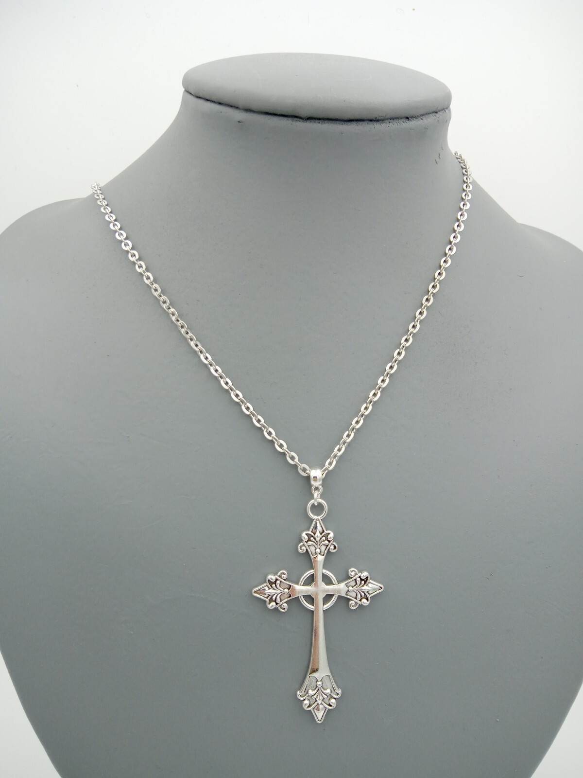 Very Long ornate CROSS Necklace 90cm/36″ chain Large Big Religious Gothic Rock