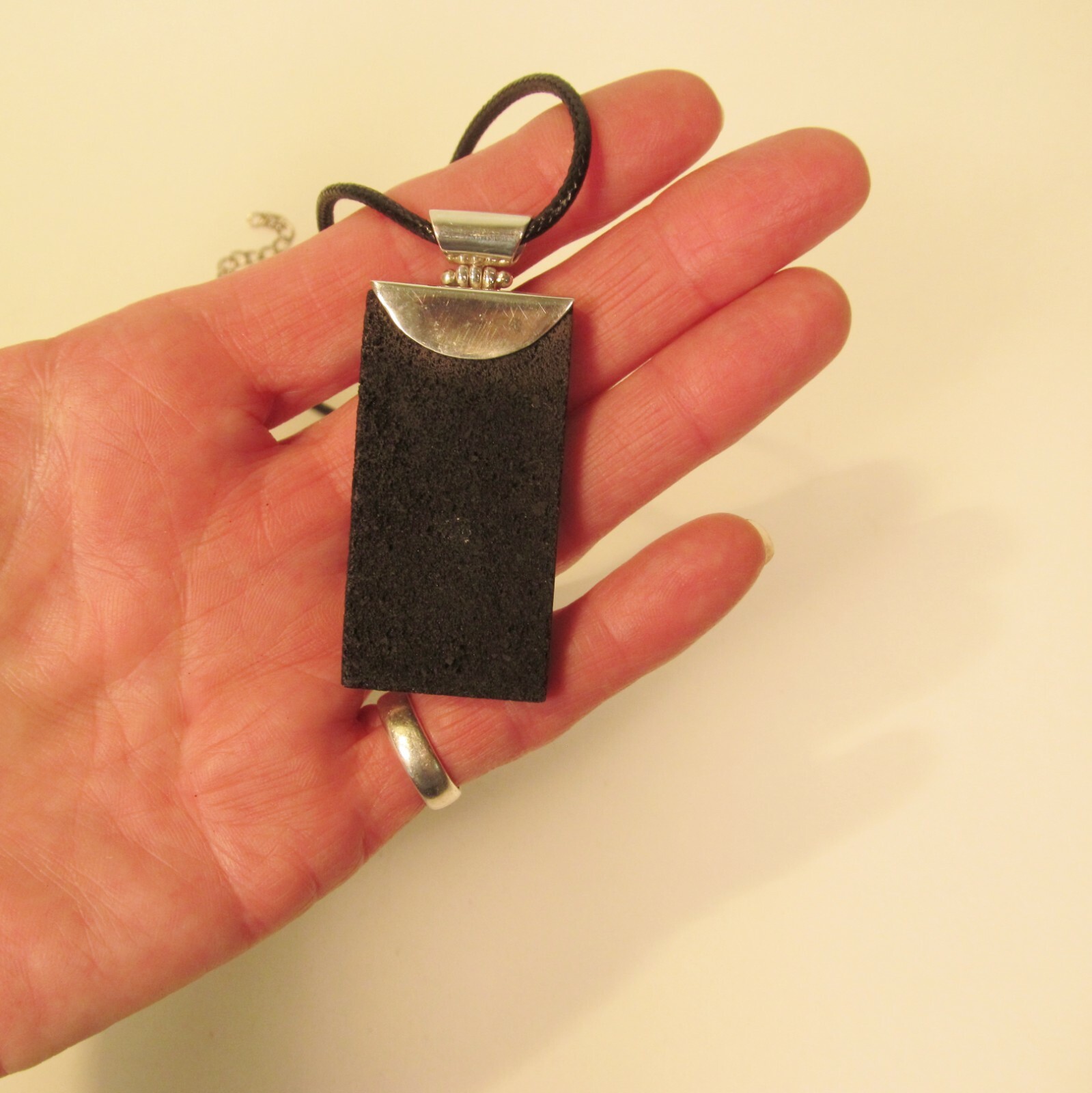 2″ Rectangle Lava Rock Stone 925 Sterling Silver Handmade Pendant