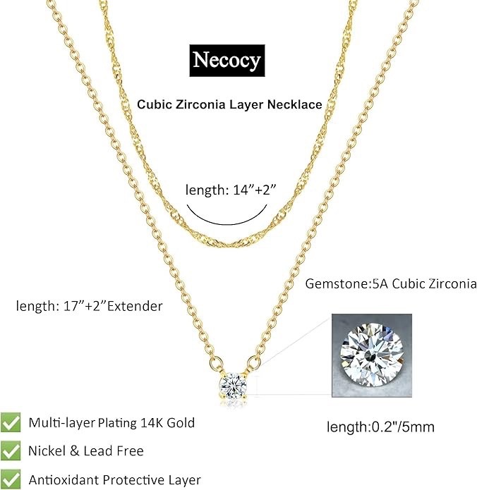 Dainty 14k Gold Plated & Silver CZ Necklaces for Women – Trendy Layered Jewelry
