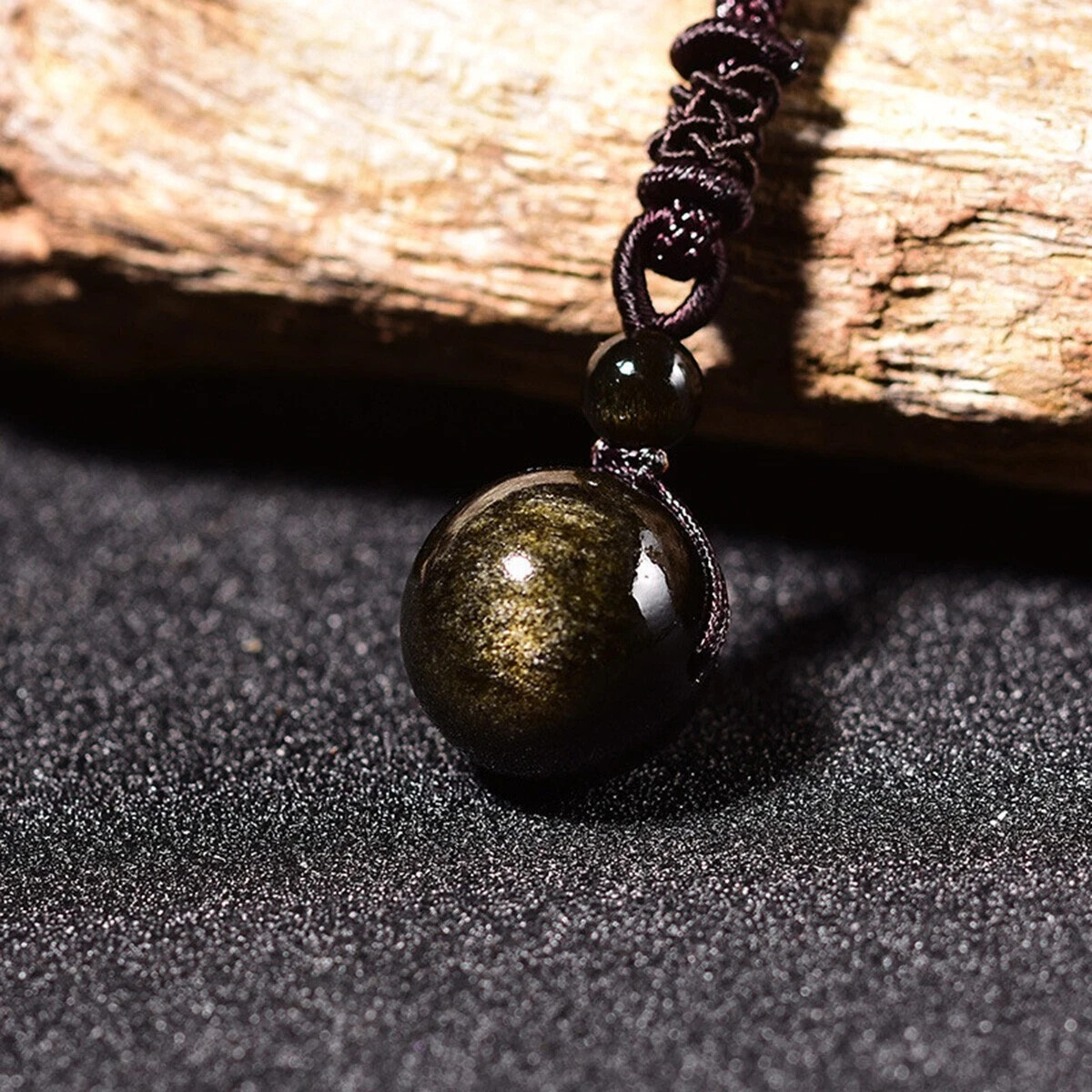 Natural Gold Sheen Obsidian Crystal Pendant Necklace Chakra Healing Reiki Amulet