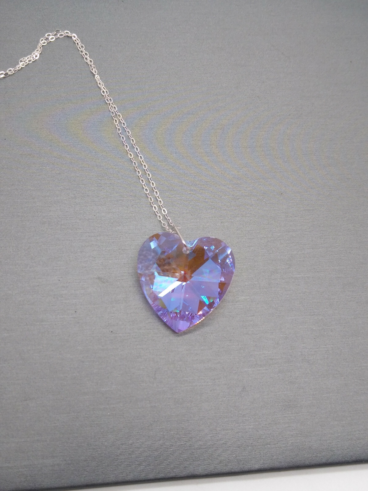 Made w/ Sterling Silver Swarovski Crystal Rosaline Blue AB 28mm Heart Necklace