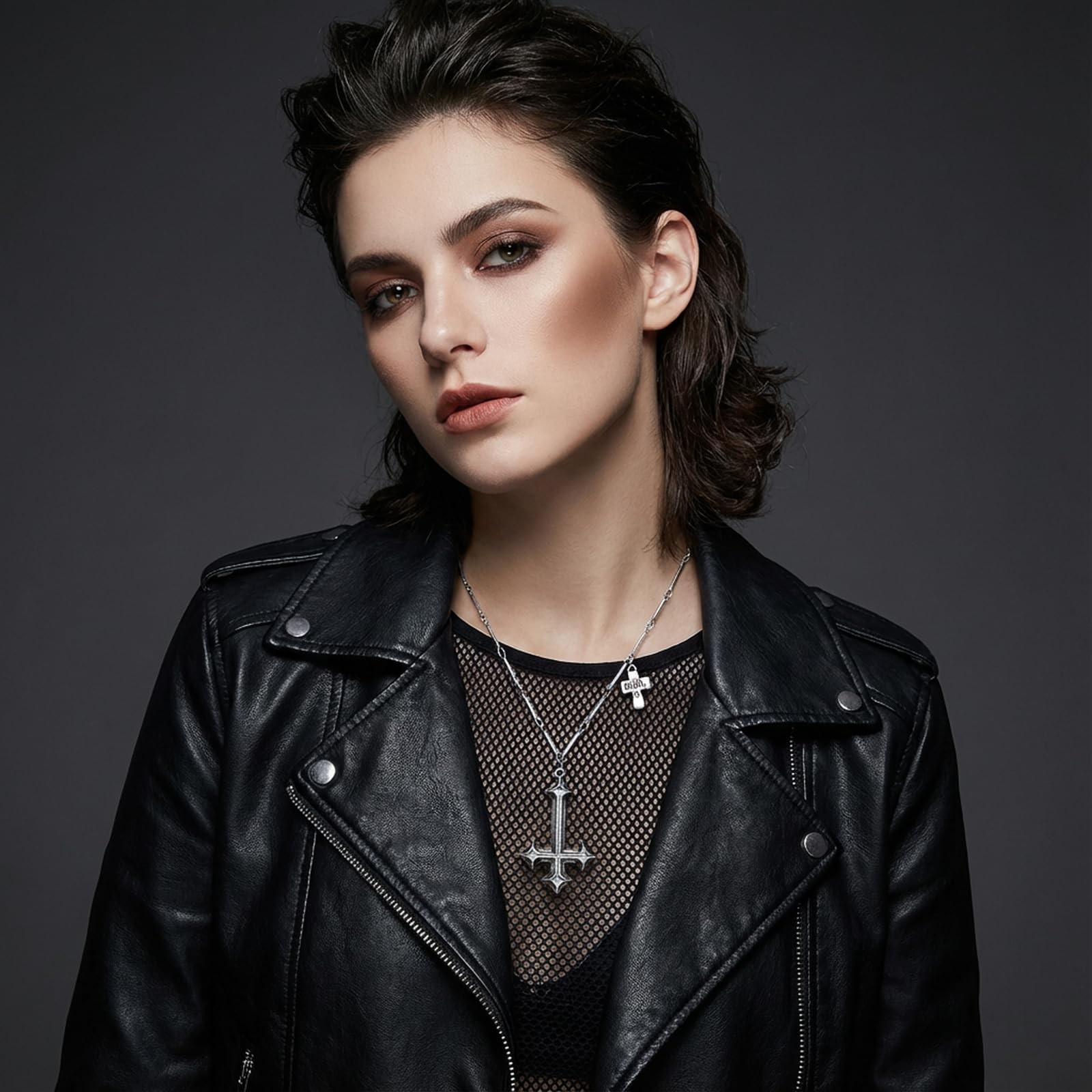 MUNORIAY Satanic Inverted Cross Necklace: Gothic ONE SIZE, Antique Silver