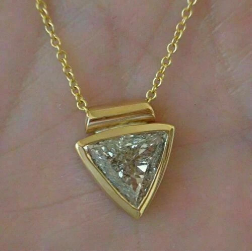 2 Ct Trillion Simulated Diamond Solitaire Pendant Chain 14k Yellow Gold Plated