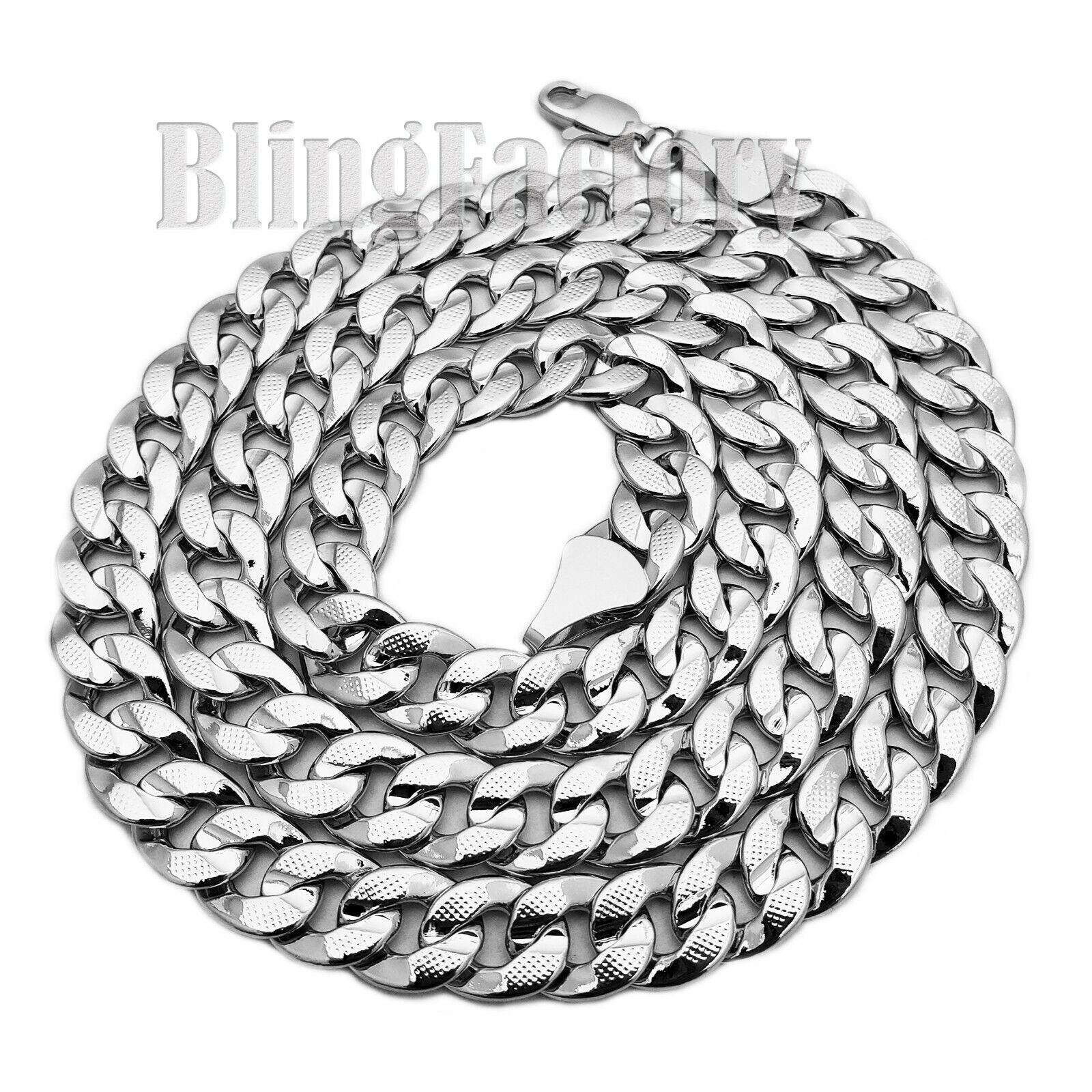 925 Sterling Silver plated 10mm 20″ 24″ 30″ Miami Cuban Hip Hop Chain Necklace