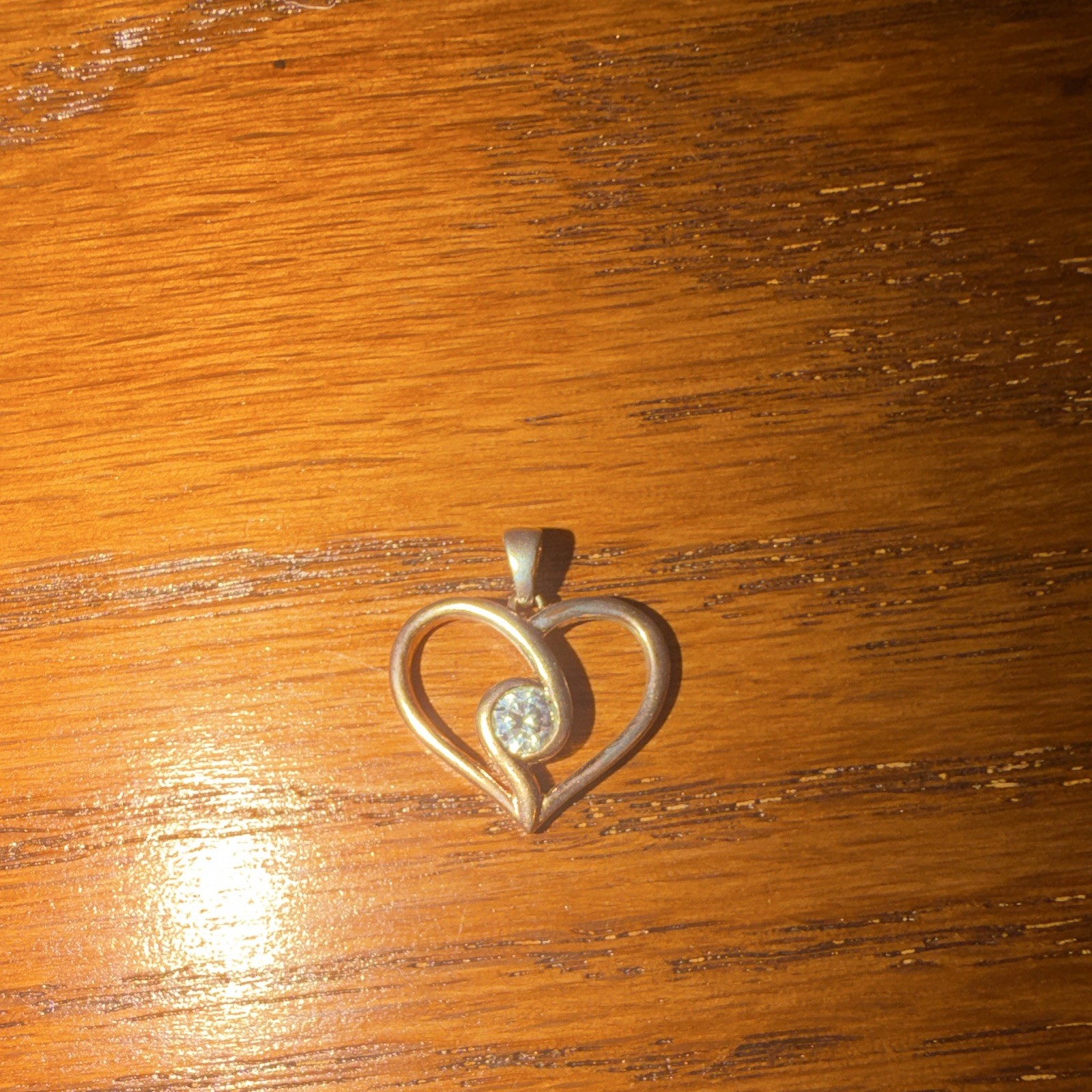 Silver Heart Charm Pendant Bezel Set Round Colorless Cubic Zirconia Signed