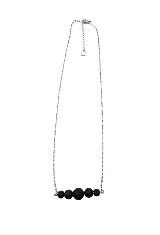 Black Round Nature Lava Rock Graduated Beads Aromatherapy Pendant Necklace 20″