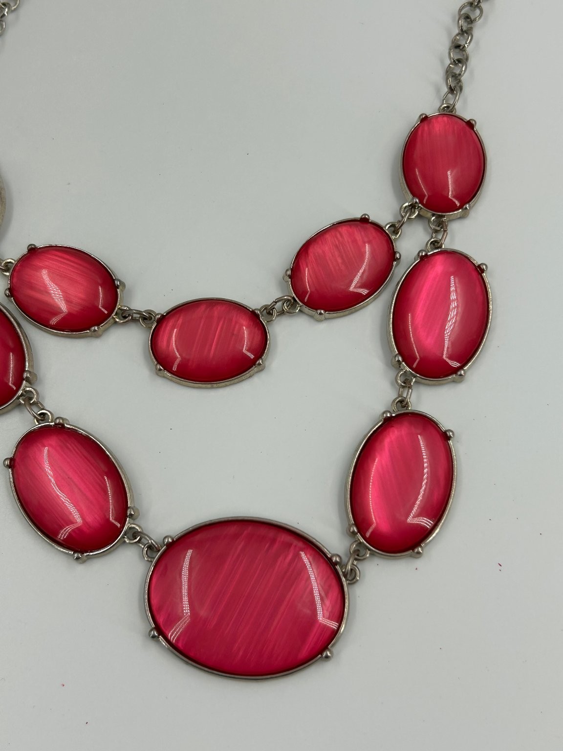 Kim Rogers Pink Oval Statement Necklace Silver Tone 18-20 inch