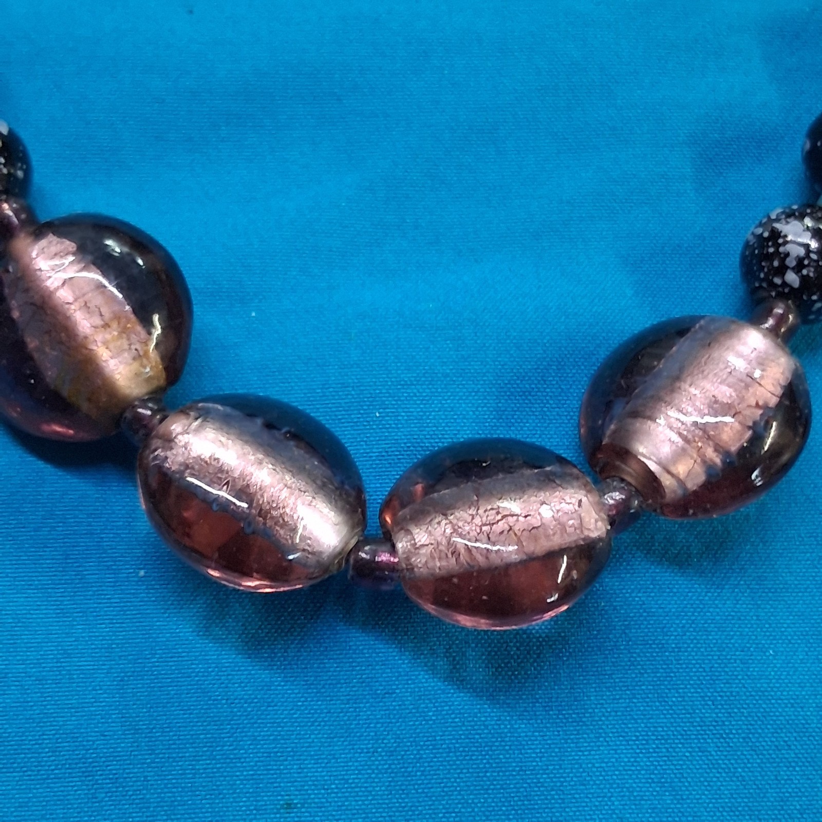 Vintage Glass & Stone Bead Silver Tone Lobster Clasp Necklace