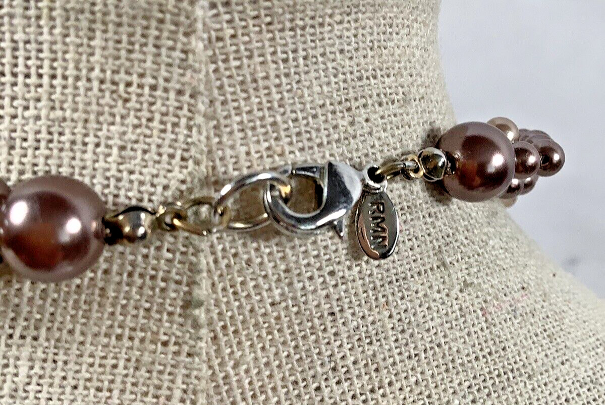 Roman RMN Bronze Champagne Faux Pearl Twisted Multi Strand Beaded Necklace 17″