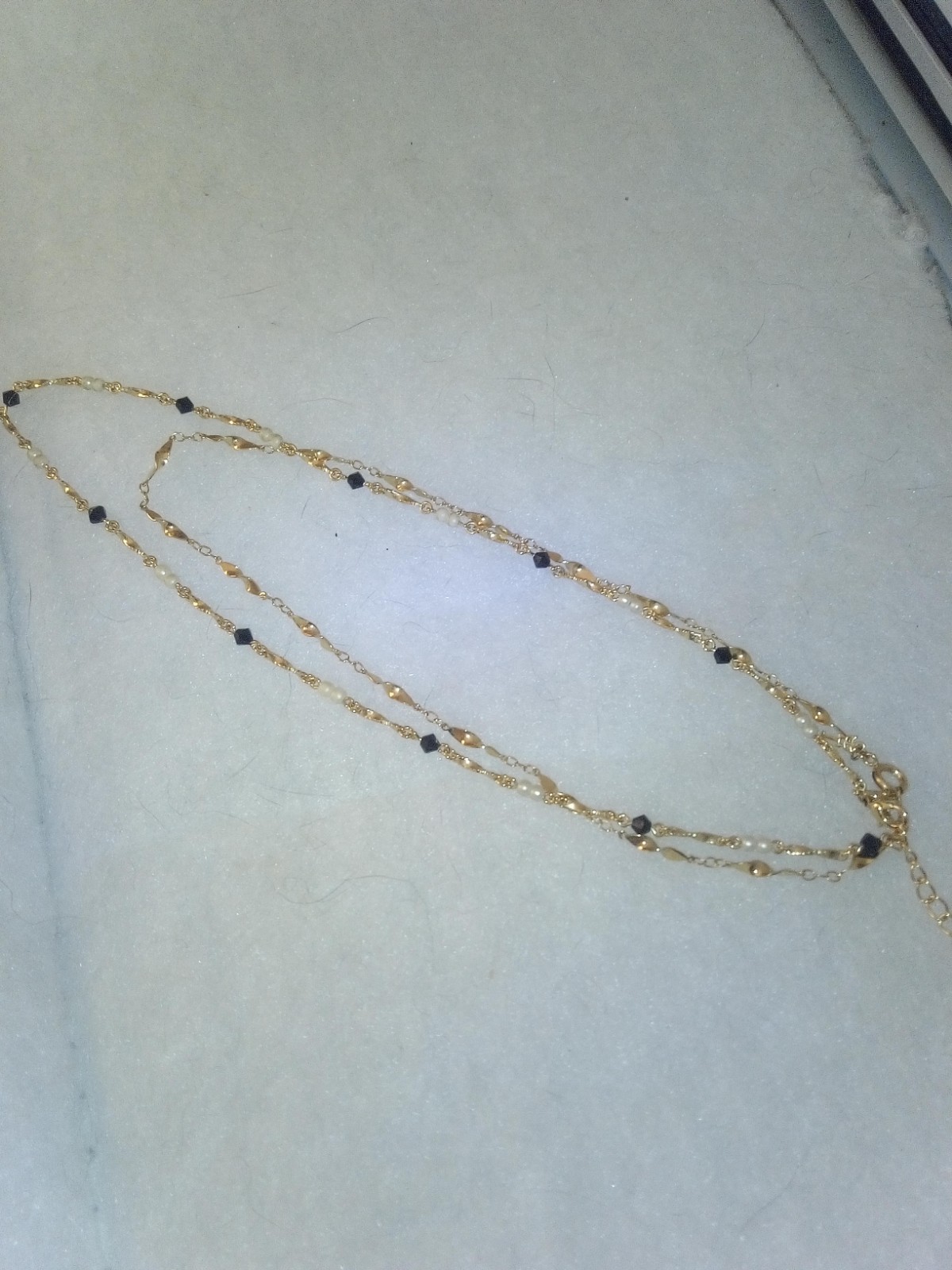 2 necklaces Complement Ea. Other, GTone, 1 with Small Whi Beads & Plastic Oval