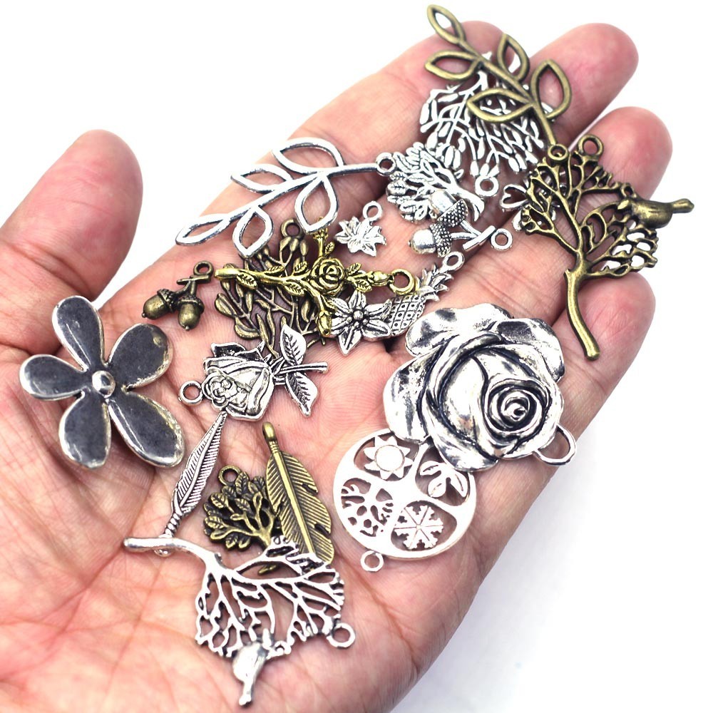 Mixed Butterfly Wings Flower Heart Moon Key Charm Pendants DIY Crafts Supplies