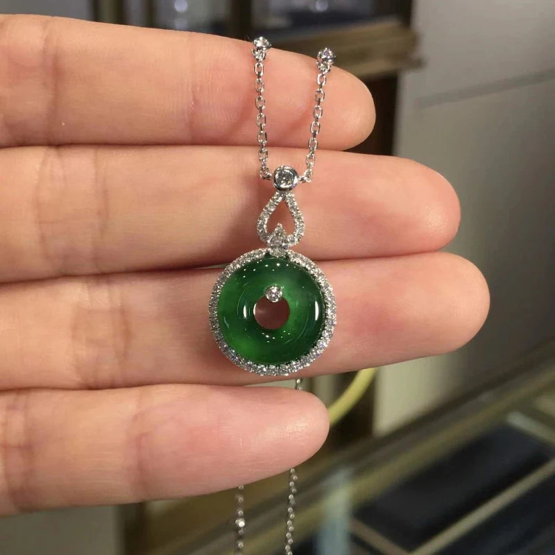 Natural Hetian Chrysoprase Pendant Inlaid Crystal Vintage Chinese Style Necklace