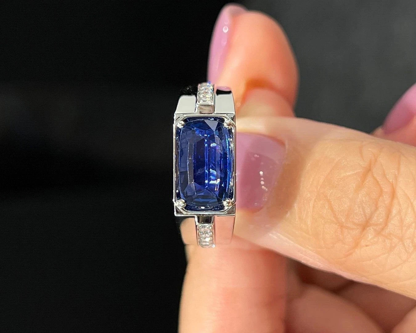 2.67 Ct Natural Sapphire & Diamond Wedding Men’s Band 14K White Gold Size 11