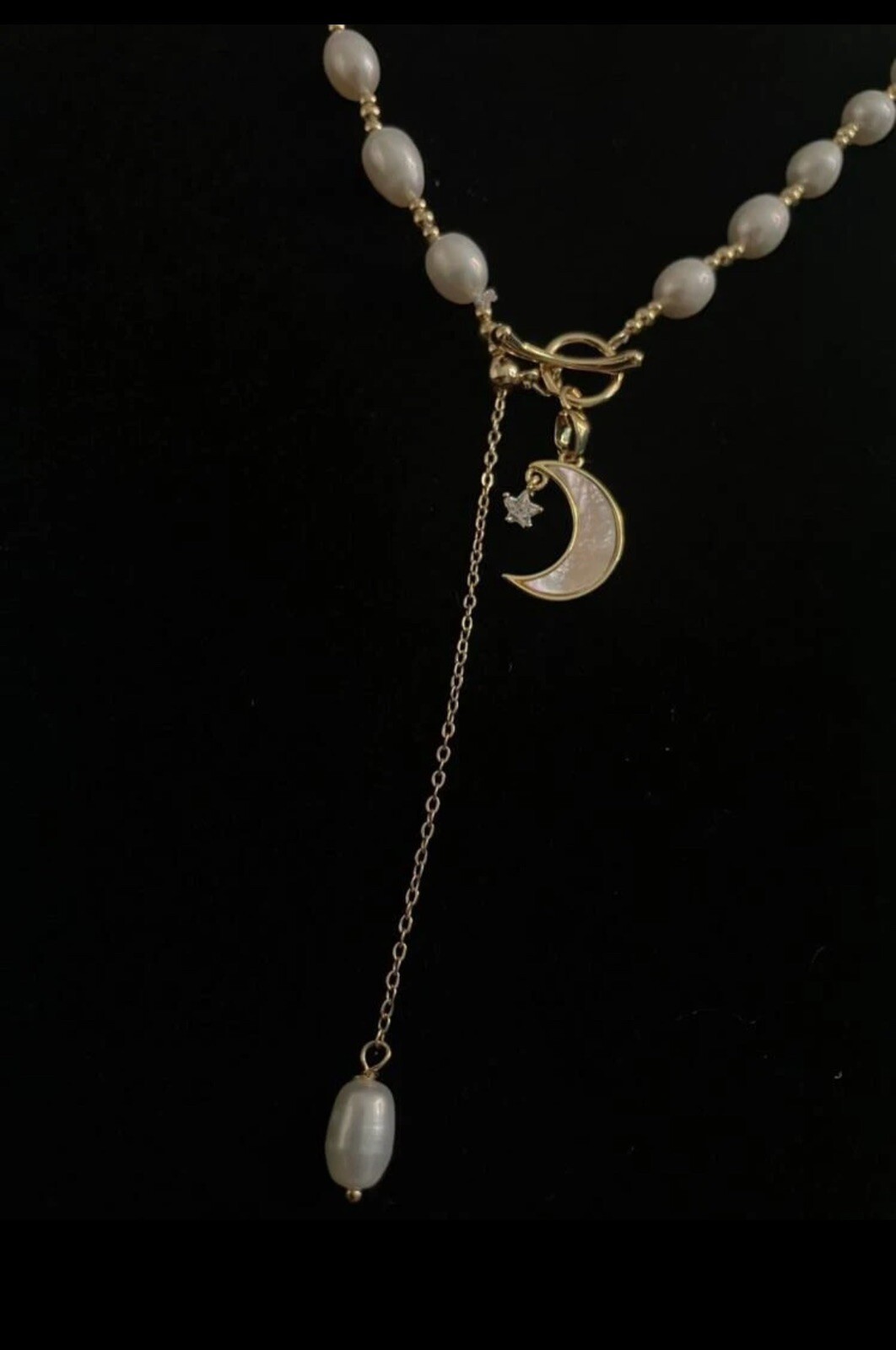 Mother Of Pearl Necklace & Baroque Pearl Moon Star OT womens Jewelry
