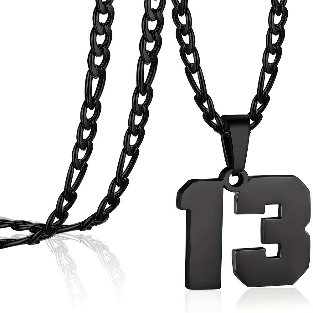 #00-#99 SPORTS BLACK NUMBER Pendant Charm / 24IN STAINLESS CHAIN NECKLACE
