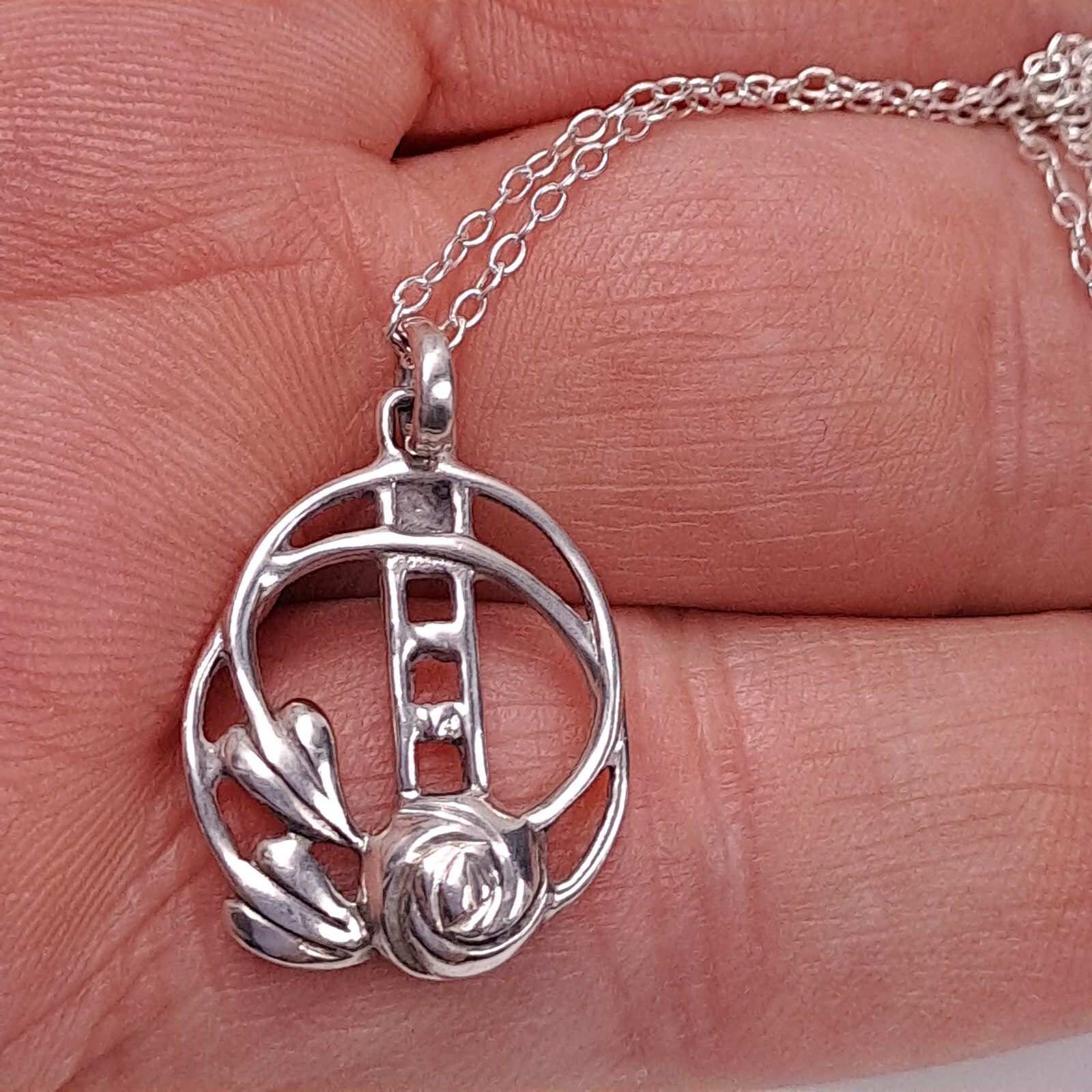 Kit Heath Sterling Silver Necklace Mackintosh Style Pendant 1997 46cm Chain