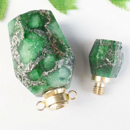 Green Sea Sediment Jasper Pyrite Essential Oil Diffuser Bottle Pendant XSP3
