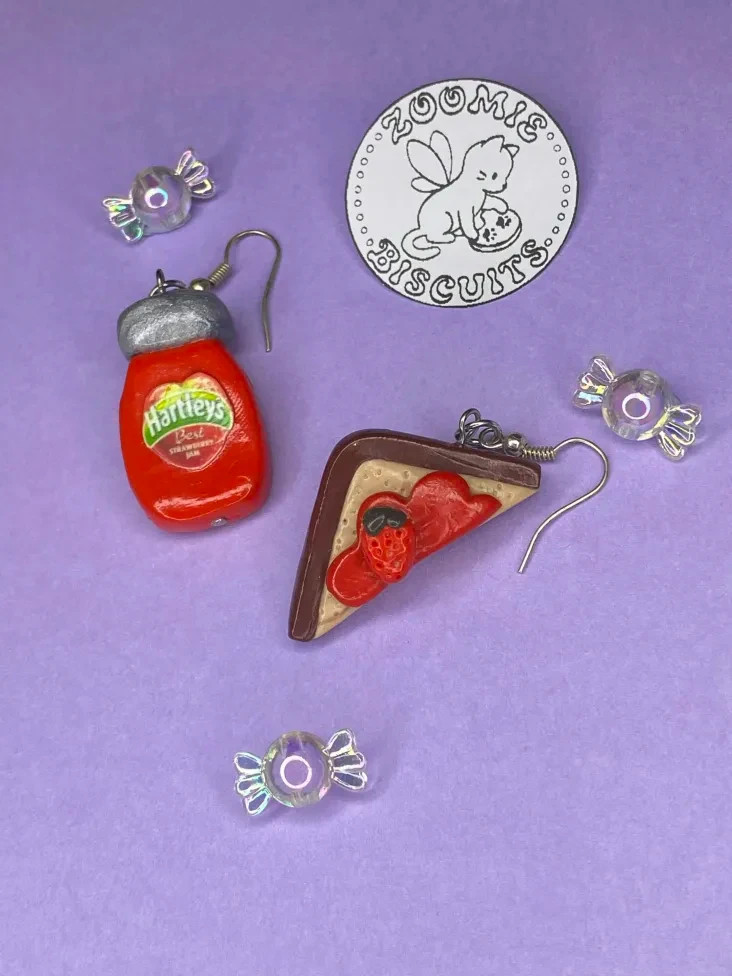 Jam on toast asymetrical earrings handmade (polymer clay) retro and unique