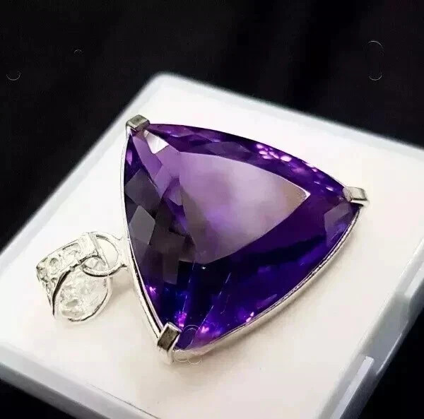 50 Ct+ Natural Purple Amethyst Pendant Solid 925 Sterling Silver Plated Jewelry
