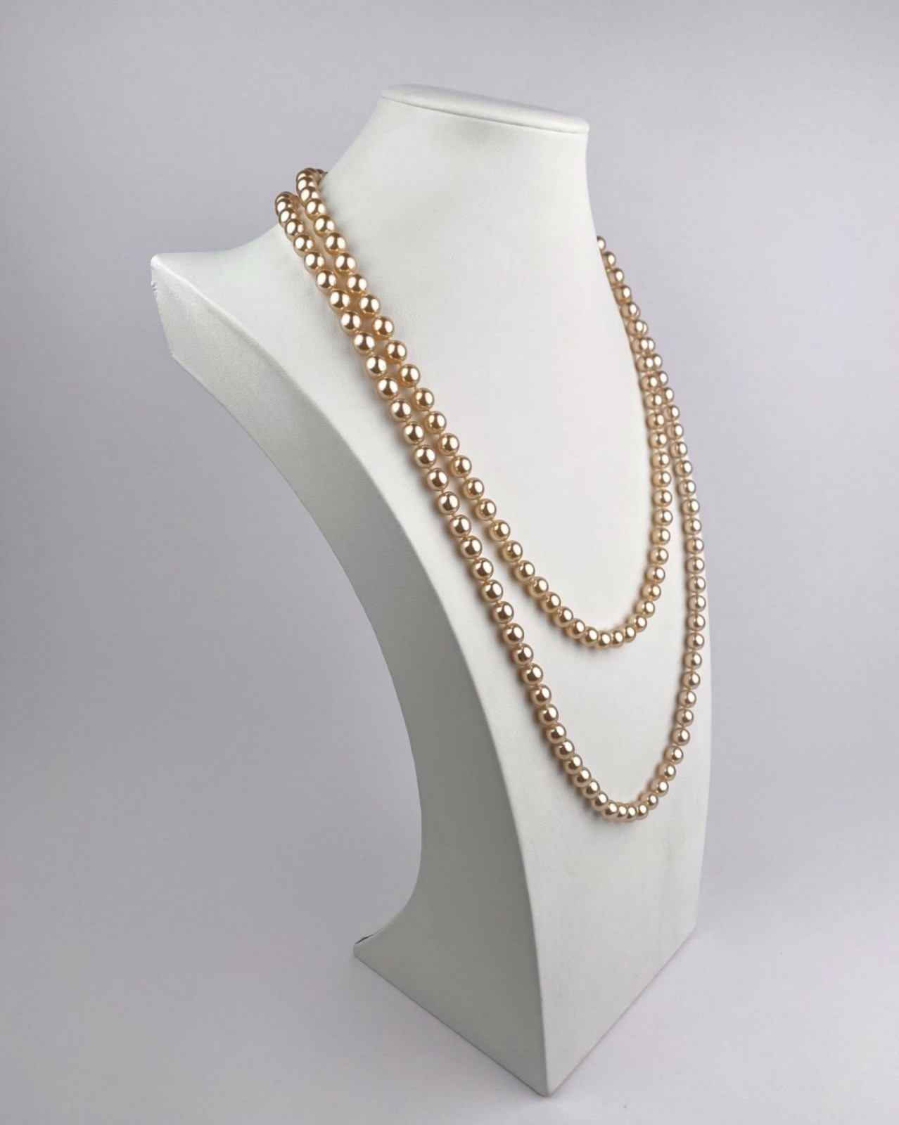 Nolan Miller Vintage Champagne Faux Pearl Necklace Set of 2 Gold Tone Signed