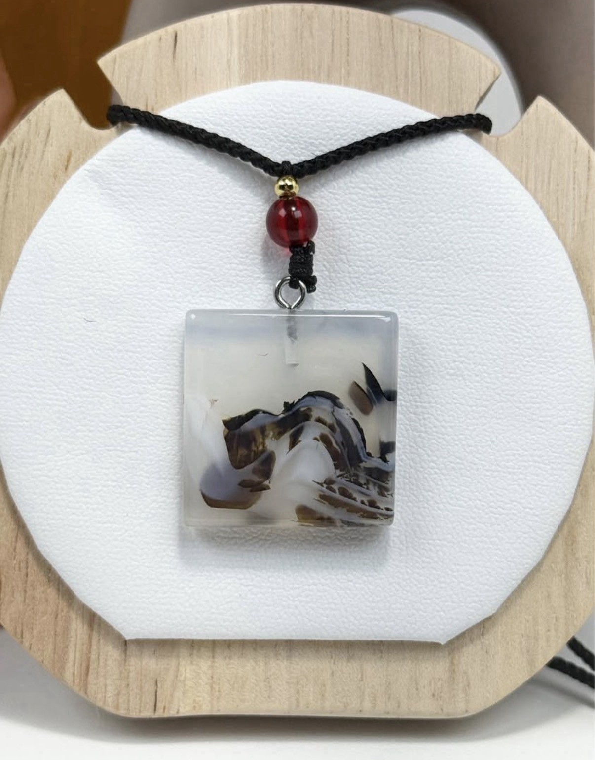 Dendritic Agate Pendant Necklace 25/5MM on Adjustable Nylon