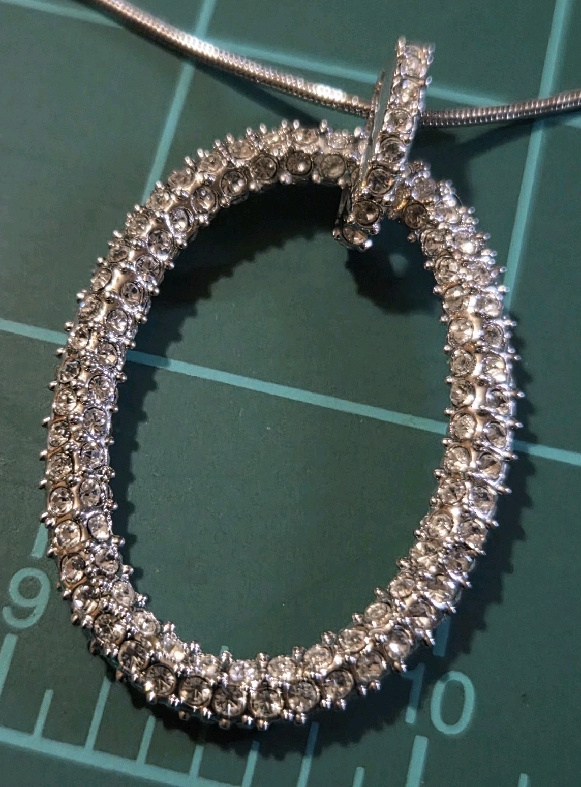Park Lane? Unmarked Silver Tone Oval Necklace 20″ Clear CZ Cubic Zirconia Pave