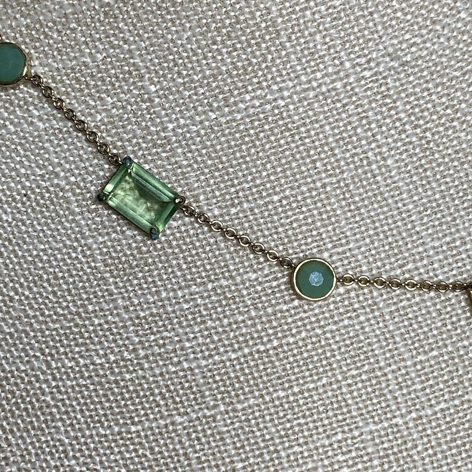 LRL Ralph Lauren Station Necklace Gold Tone With Green Emerald Cut Stones 16”
