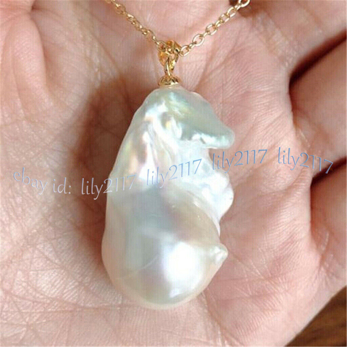 Huge 20-25mm Natural White Baroque Pearl Necklace 18KGP Chain 18” Fashion Women