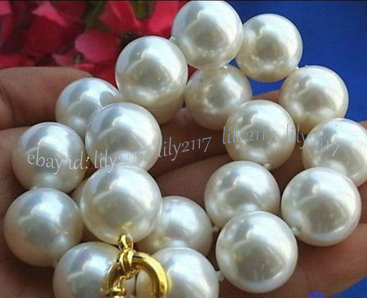 Huge 20mm Round White South Sea Shell Pearl Imitation Pearl Necklace 14-36”