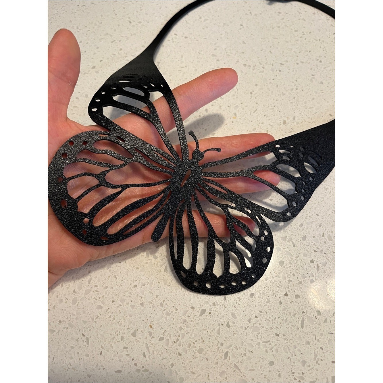 Hollow Carved Butterfly Choker, Black Double-Layer PU Leather Gothic Style