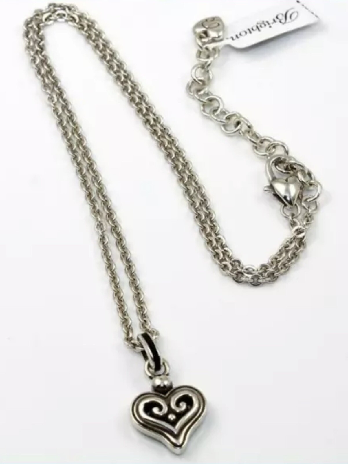 Brighton Silver Black Enamel Crystal Alcazar Mystique Heart Pendant Necklace NWT