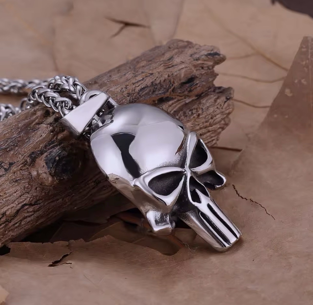 Men’s stainless steel mask necklace, skull pendant, 60cm