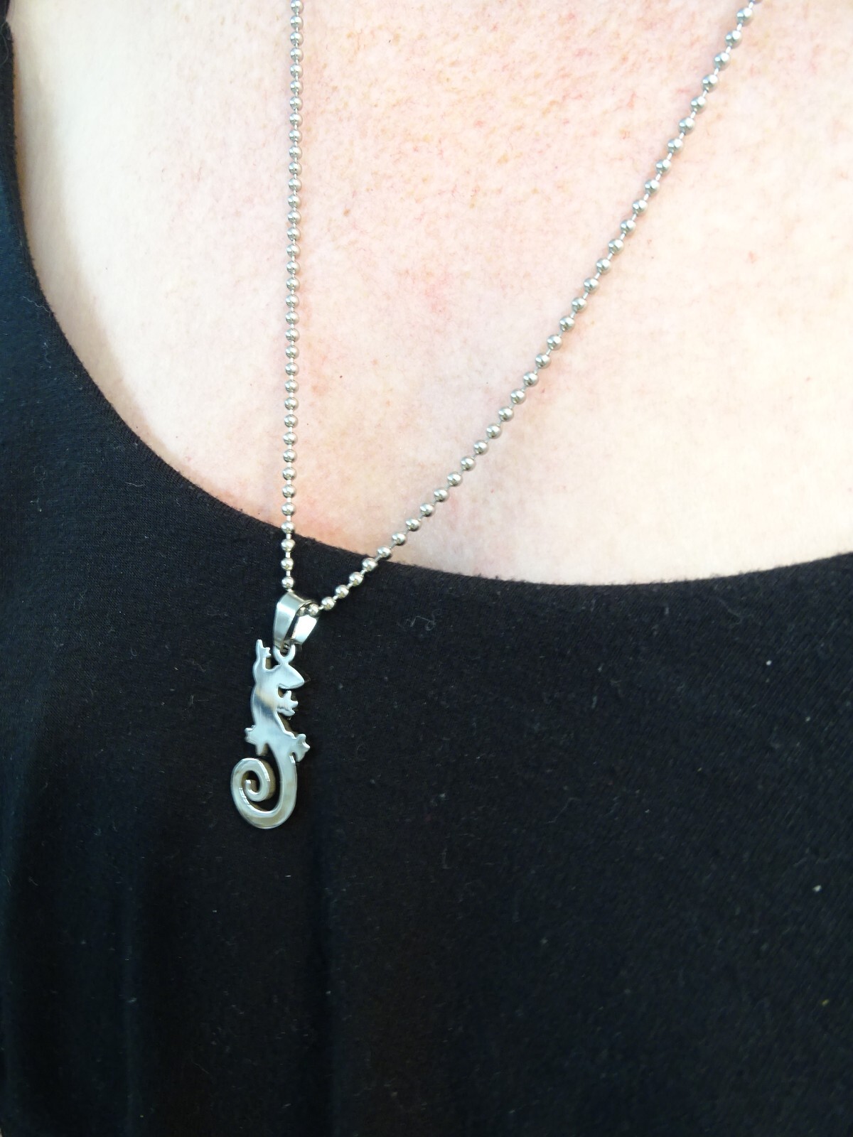 New Large Chrome Stainless Lizard Gecko 25” Steel Ball Chain Unisex Necklace