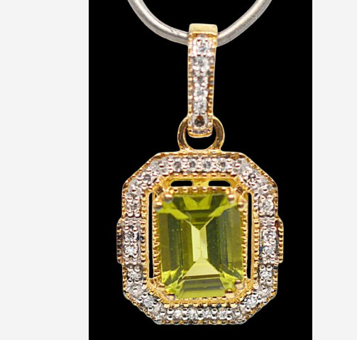 14K Yellow Gold Plated 2.49Ct Peridot .17 Ctw Lab Grown Diamond Necklace Pendant